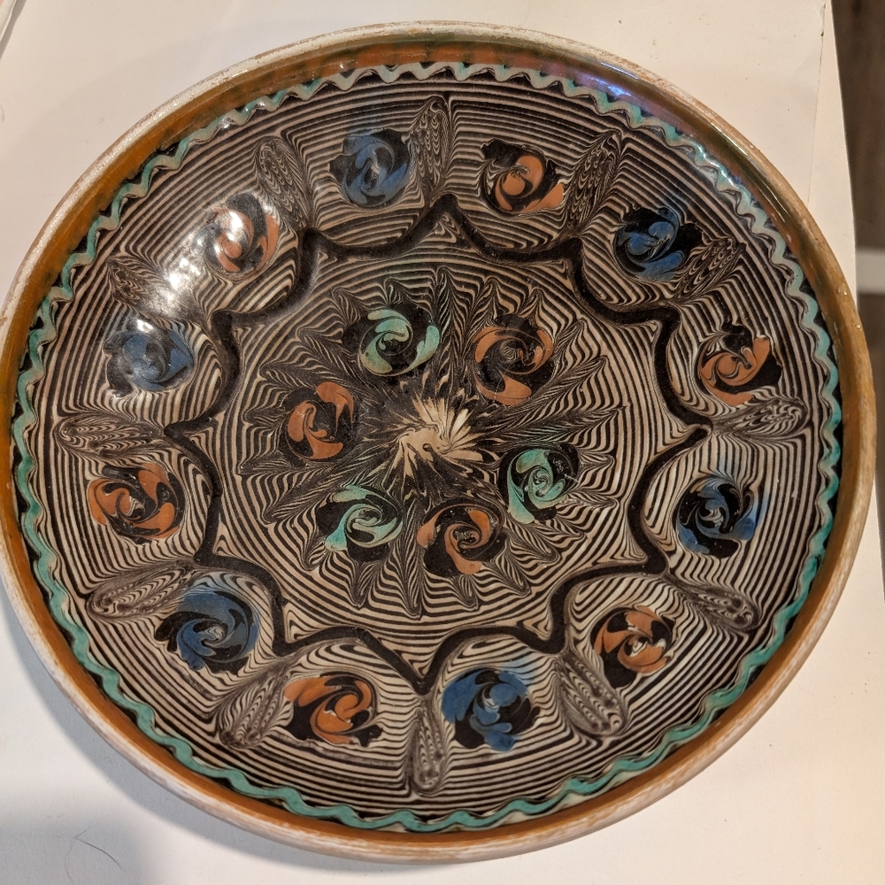 Pottery Plate from Middle Eastern Tribal Cultural Art Home Decor Signed.
